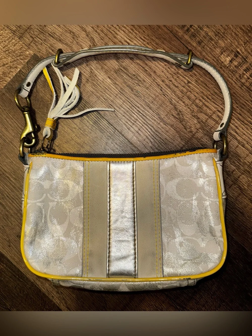 Coach Signature Cream and Yellow Small Shoulder Bag